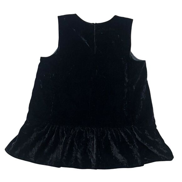 J.Crew Blouse Black Velvet Velour Drapy Peplum Ruffle Sleeveless Top Size 2 - Picture 7 of 7